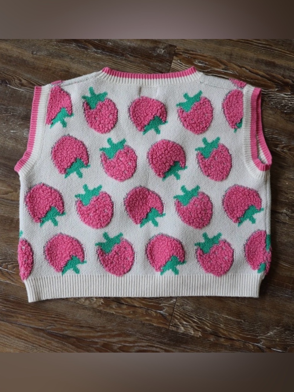Luna Ivy Anthropologie Womens Strawberry Sweater Vest Textured Cottagecore Top M - Picture 2 of 14